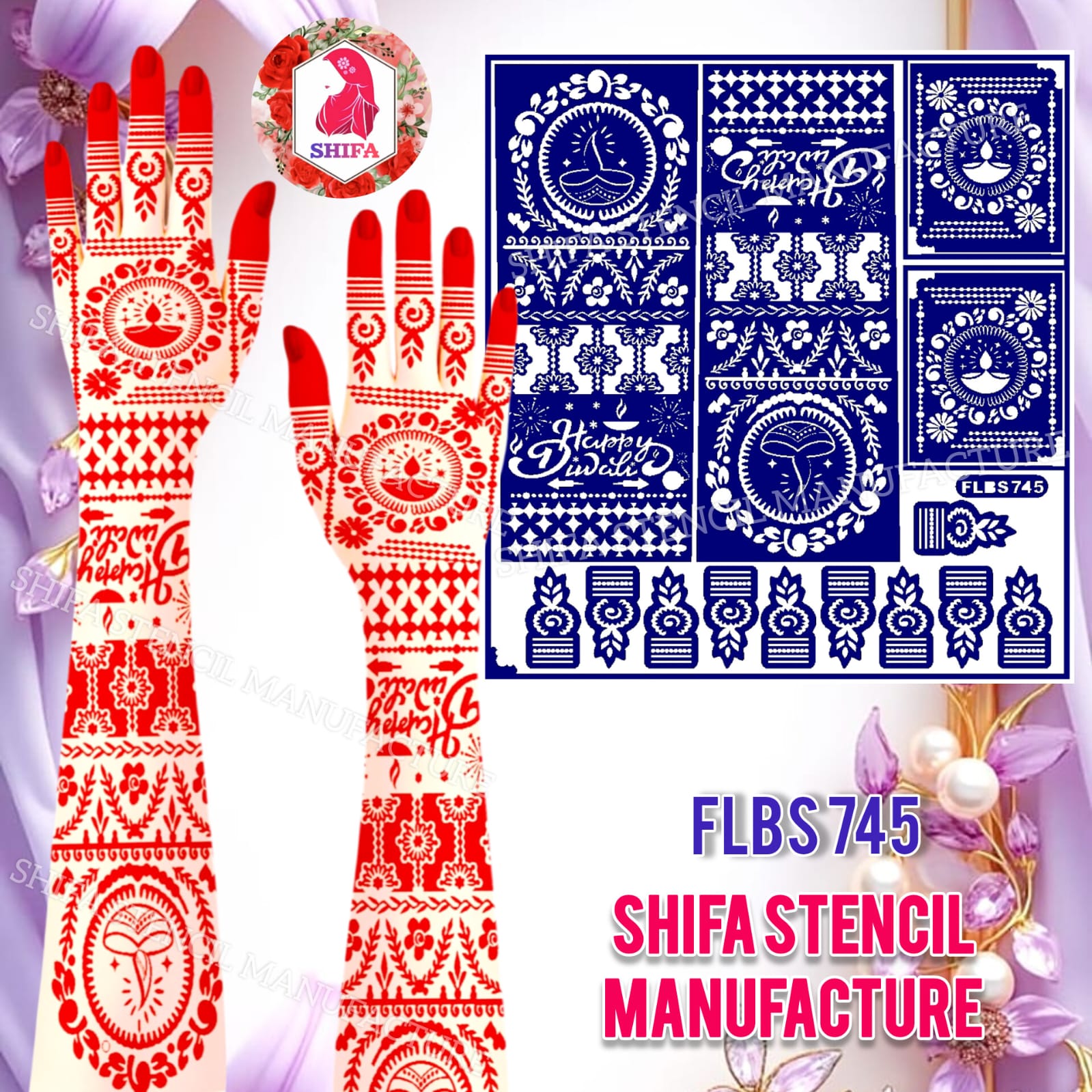 FLBS 745 Diya & Rangoli Design - Sticker overview - Shifa Stencil Manufacturer